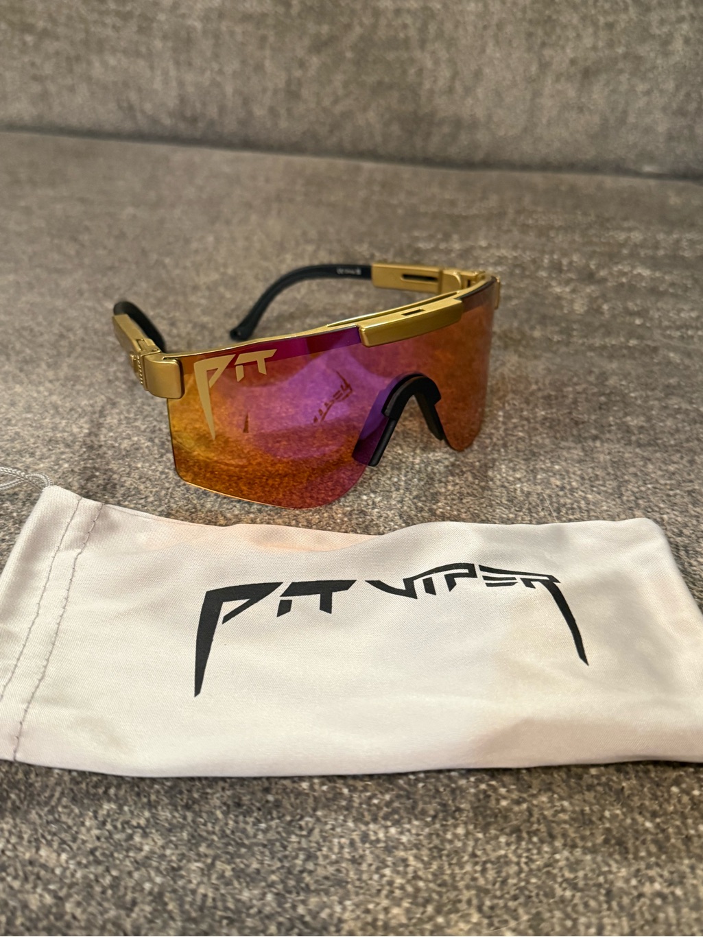 New Pit Viper Gold Frame Shield Sunglasses With Pink-Orange Mirror Lens